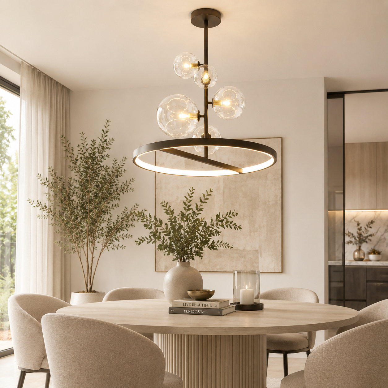 NOSTAGA Glas-Rundpendelleuchte – LED-Kronleuchter