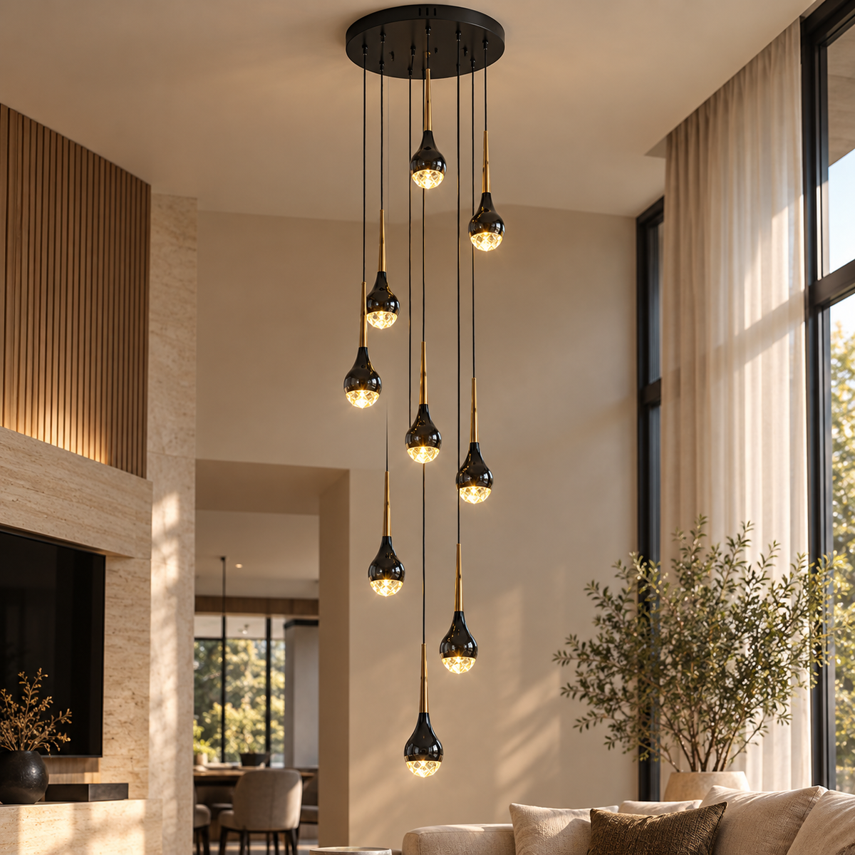 LED-Treppenhaus-Pendelleuchte – Schwarz und Gold