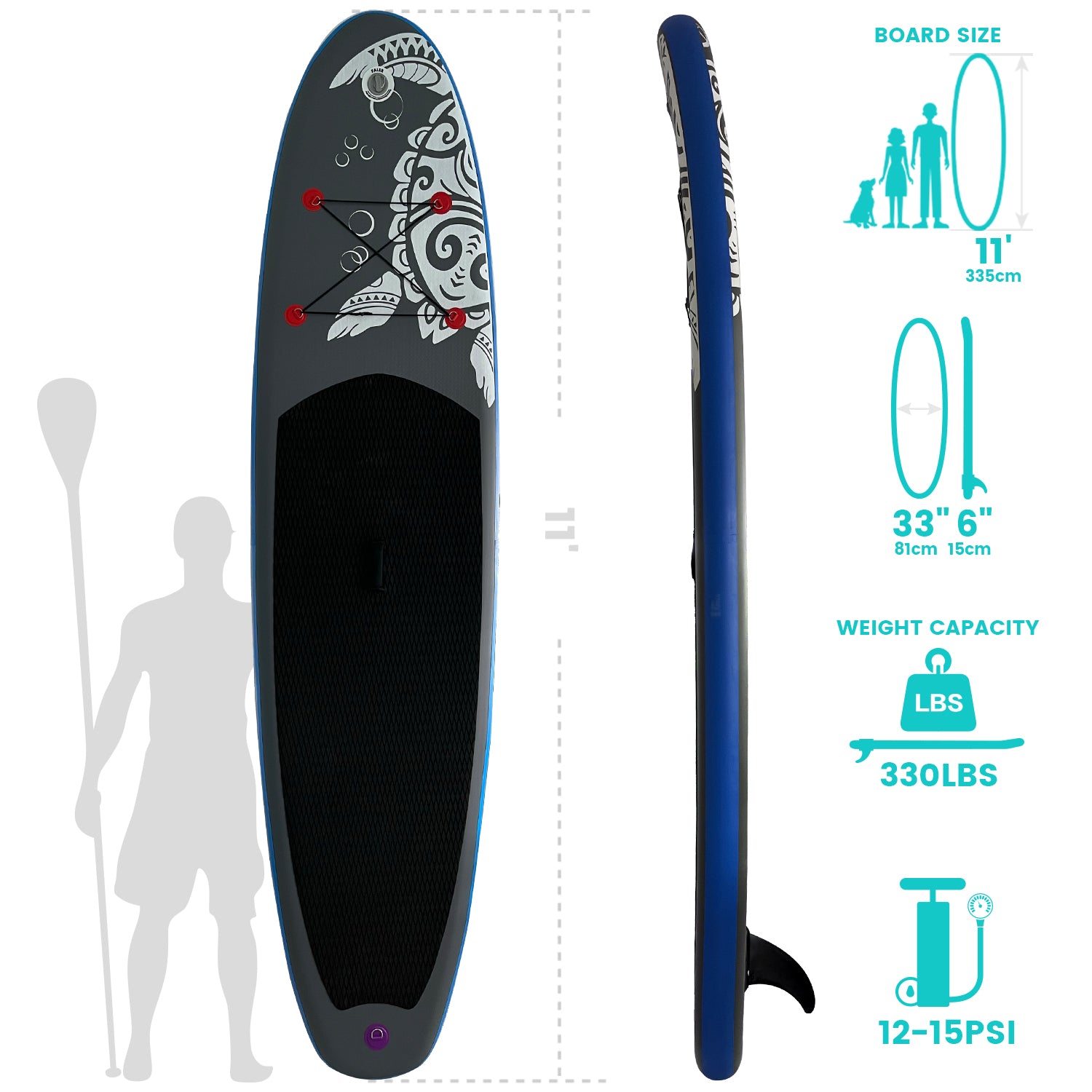 Inflatable SUP board with premium accessories and carrying strap