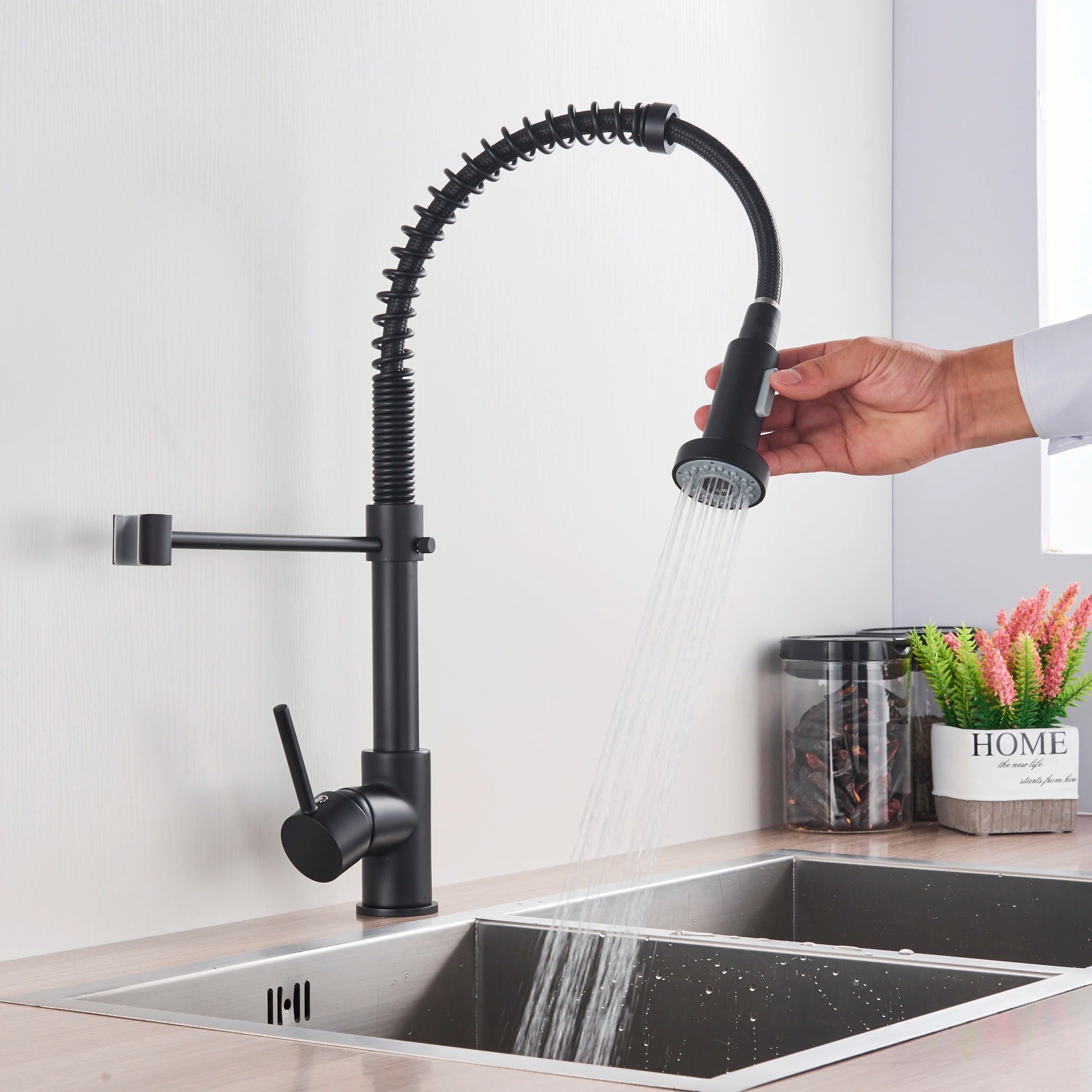 Keukenkraan met Uittrekbare Handdouche Spiraal Sproeikop - Keuken Mengkraan van messing