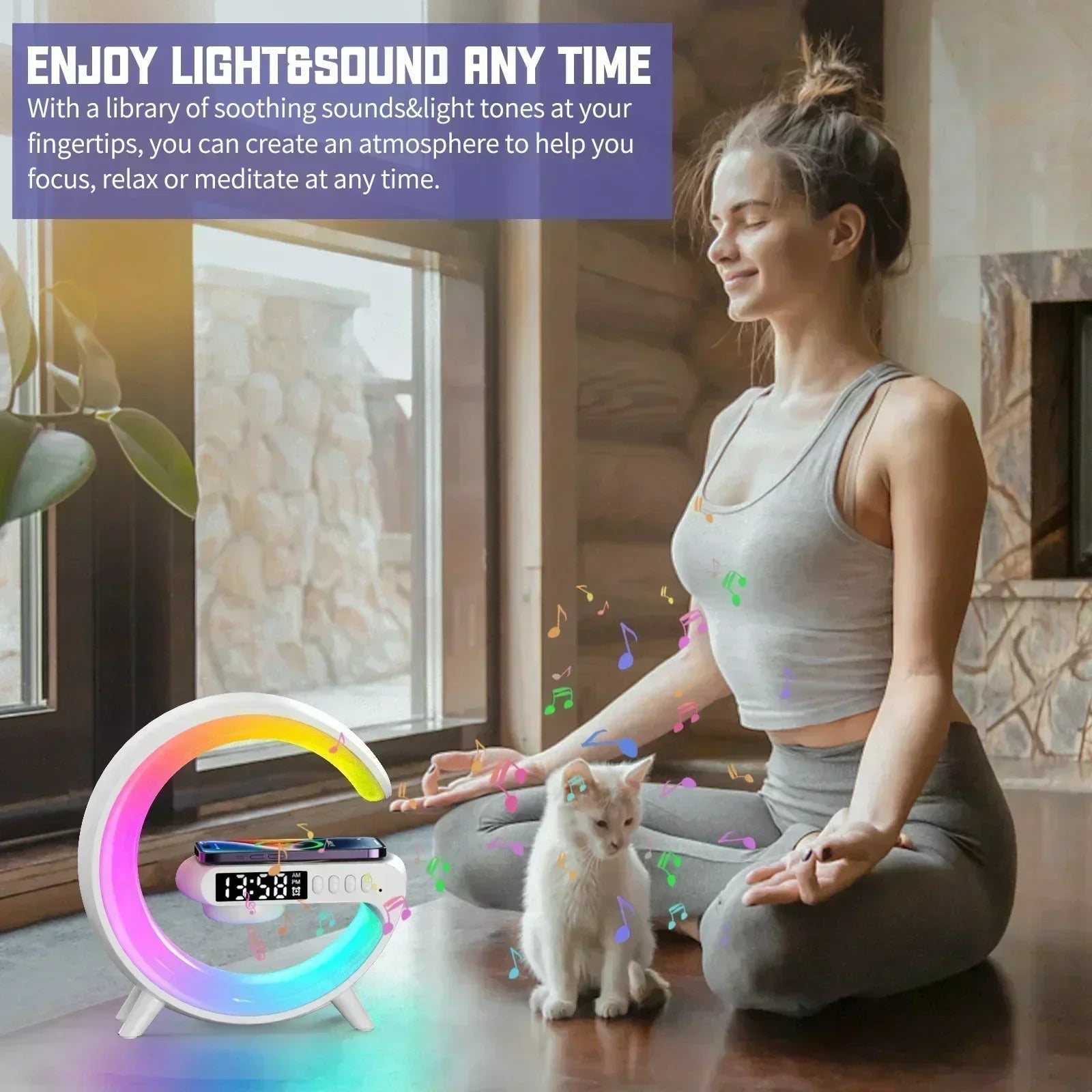 All-in-One Wireless Charger with Speaker, LED + Clock