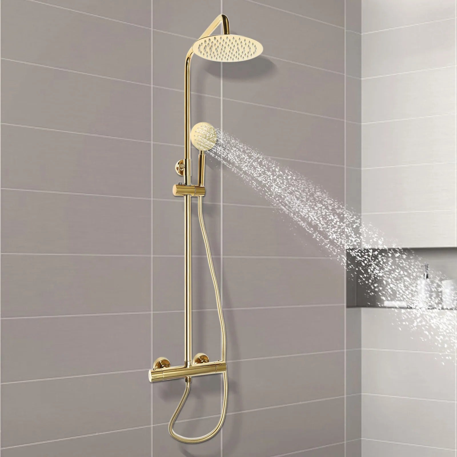 Luxe messing gouden Regenval douche set met Thermostatische Mengkraan