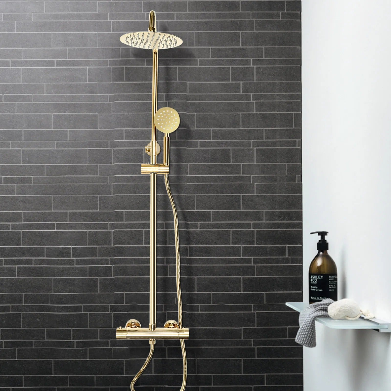 Luxe messing gouden Regenval douche set met Thermostatische Mengkraan