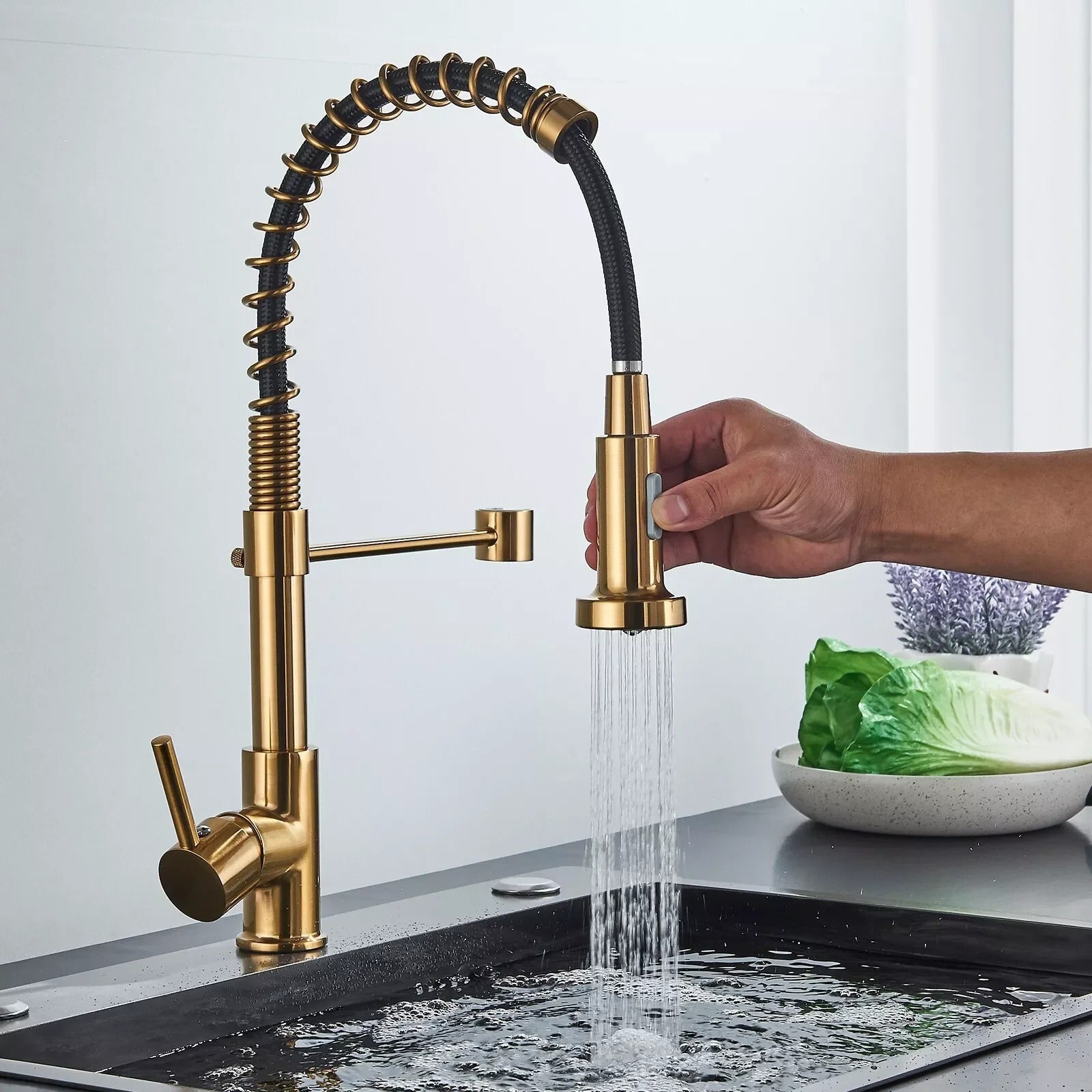 Keukenkraan met Uittrekbare Handdouche Spiraal Sproeikop - Keuken Mengkraan van messing