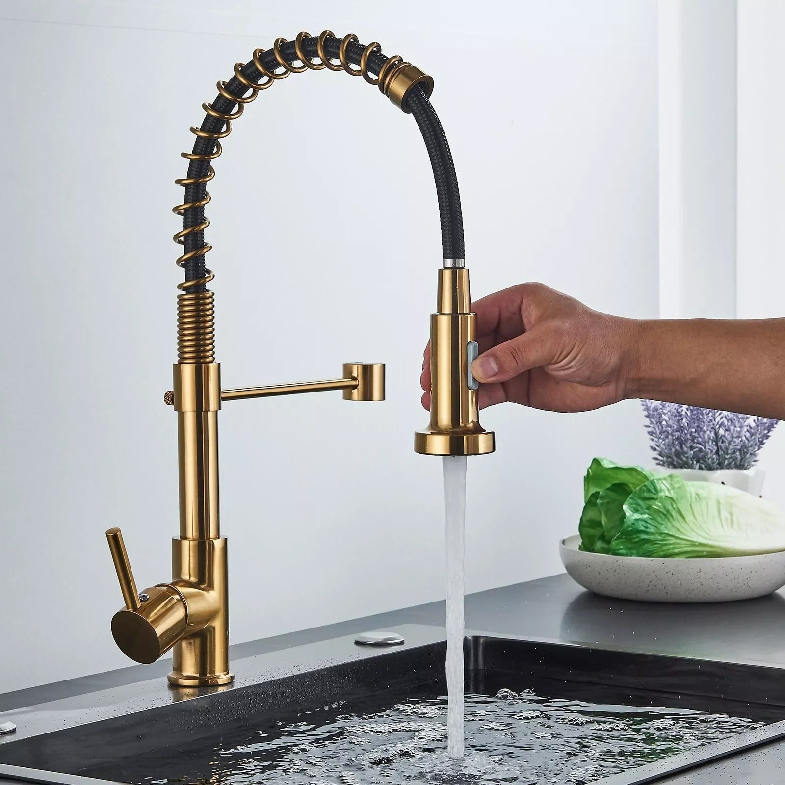 Keukenkraan met Uittrekbare Handdouche Spiraal Sproeikop - Keuken Mengkraan van messing