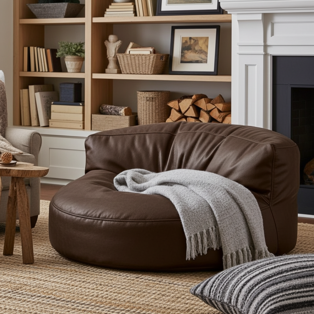Wagrex – Loveseat Sitzsack Sessel Modern Rund Retro-Leder