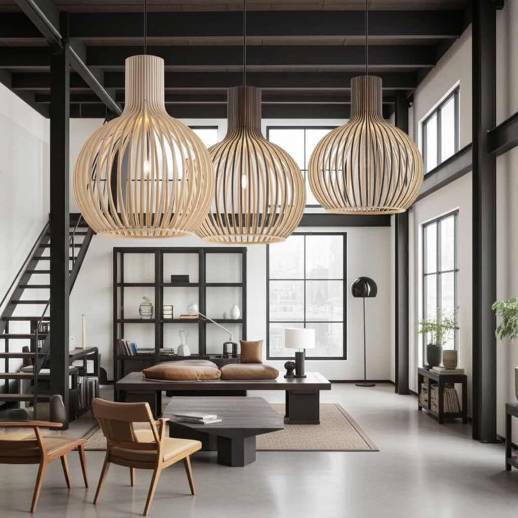 Country Style Wood Cage Hanging Lamp