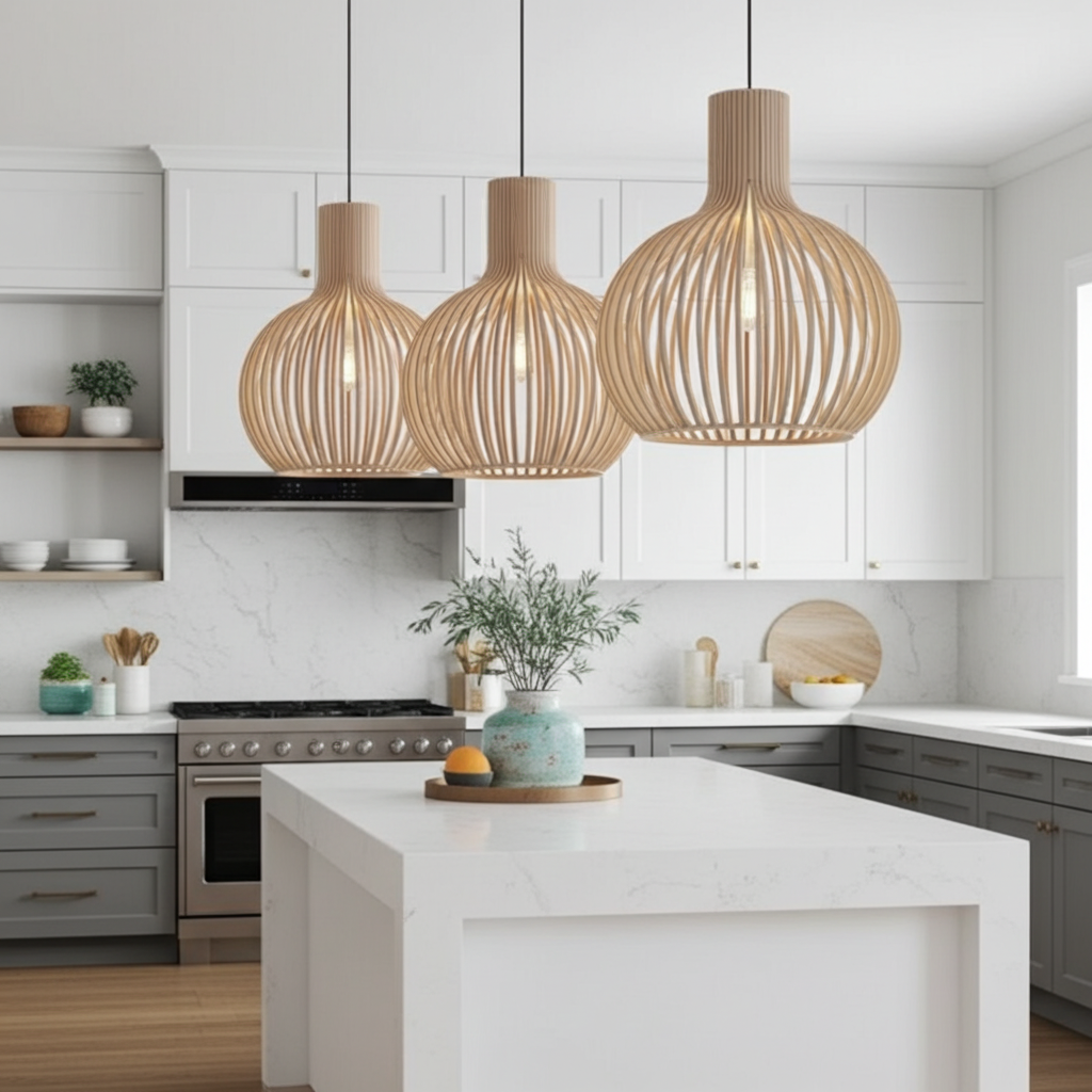 Country Style Wood Cage Hanging Lamp