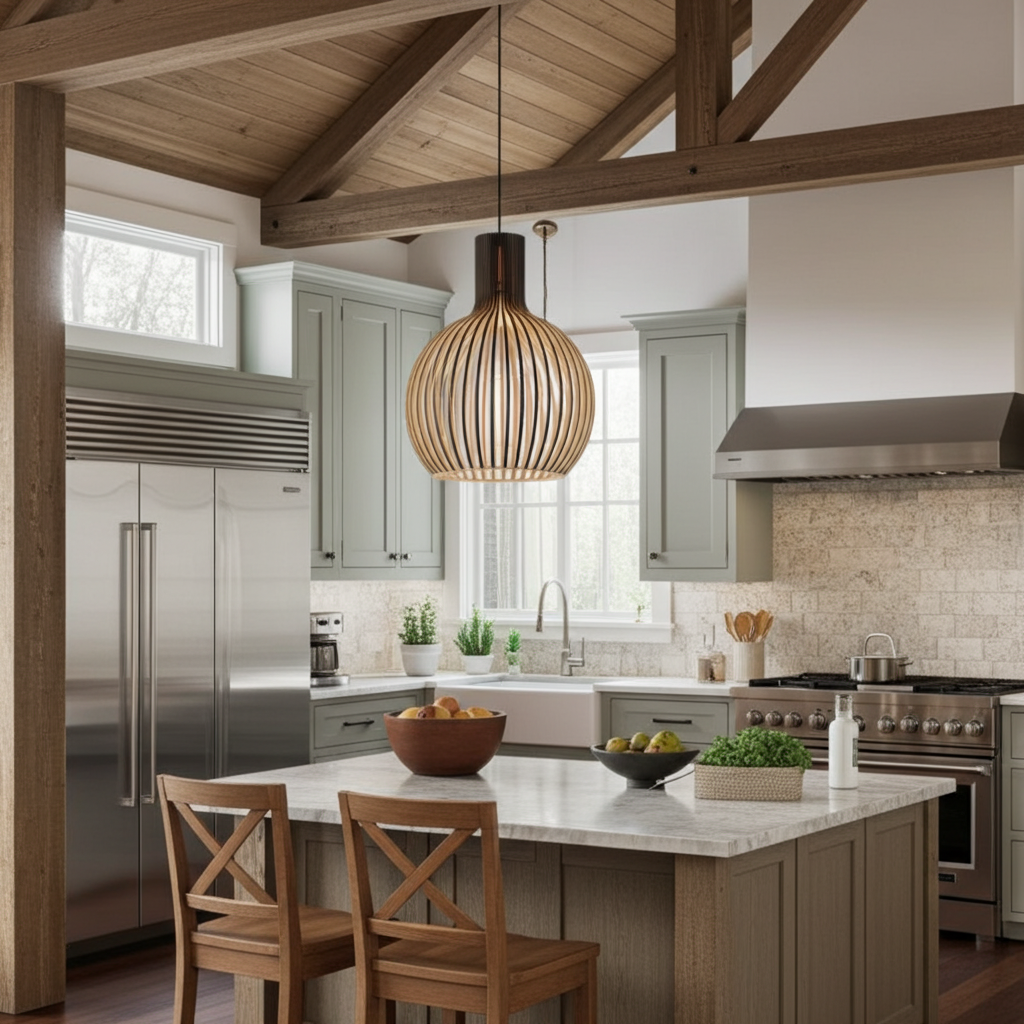 Country Style Wood Cage Hanging Lamp