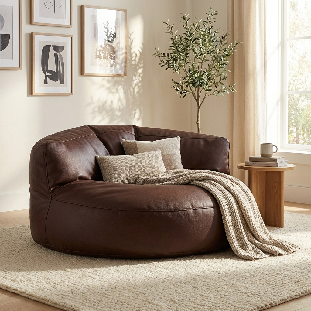 Wagrex – Loveseat Sitzsack Sessel Modern Rund Retro-Leder