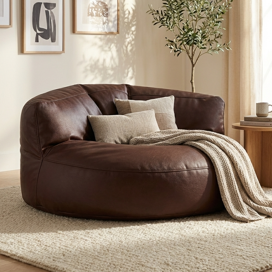 Wagrex – Loveseat Sitzsack Sessel Modern Rund Retro-Leder