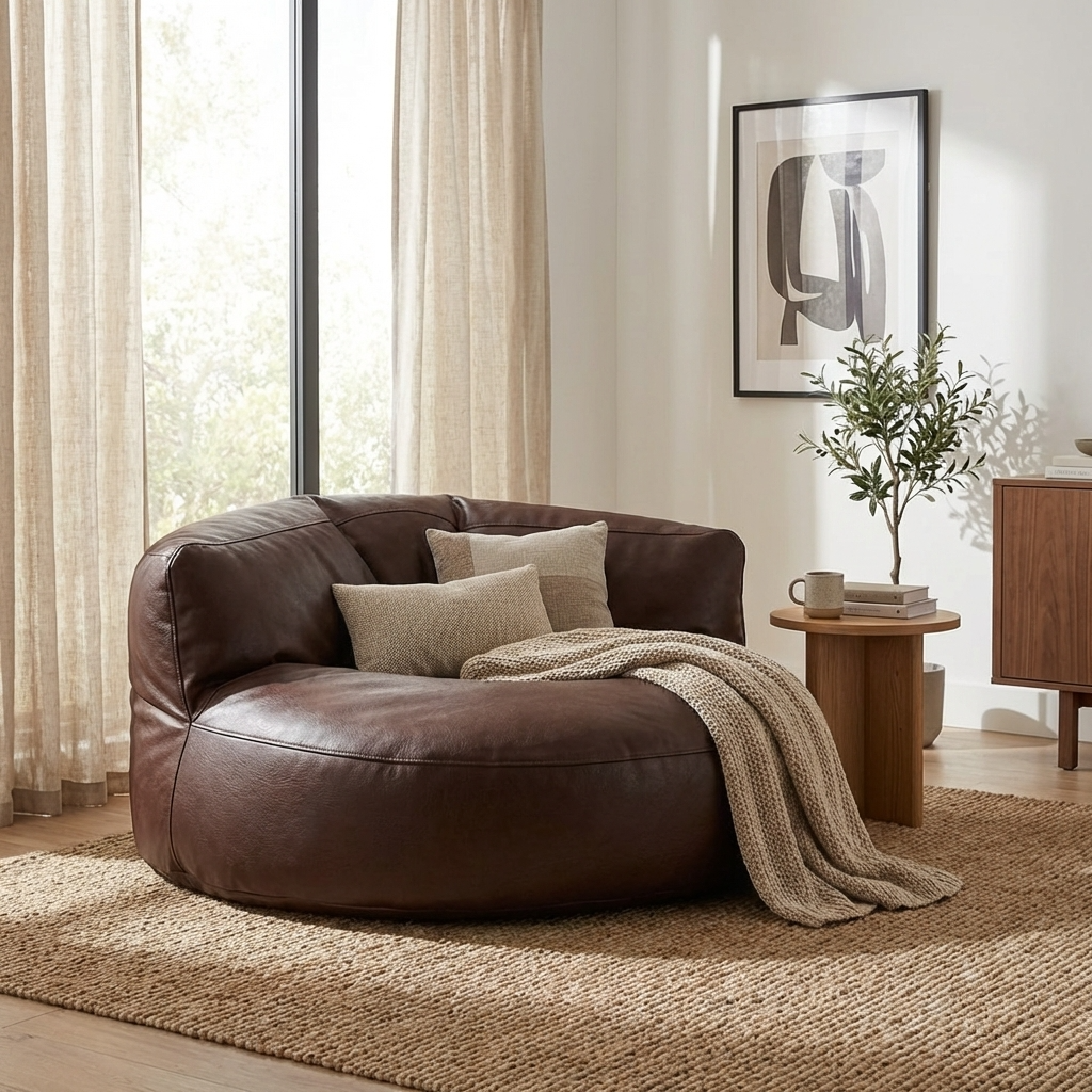 Wagrex – Loveseat Sitzsack Sessel Modern Rund Retro-Leder