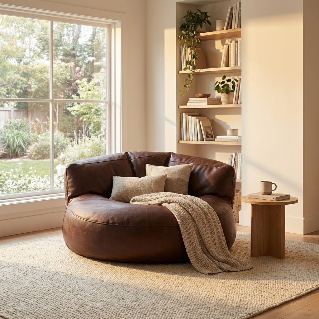 Wagrex – Loveseat Sitzsack Sessel Modern Rund Retro-Leder