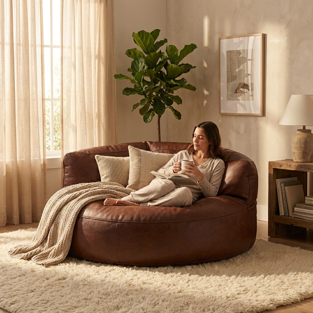 Wagrex – Loveseat Sitzsack Sessel Modern Rund Retro-Leder