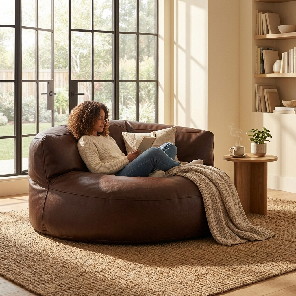 Wagrex – Loveseat Sitzsack Sessel Modern Rund Retro-Leder