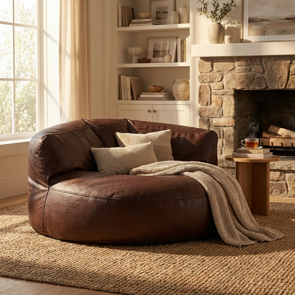 Wagrex – Loveseat Sitzsack Sessel Modern Rund Retro-Leder