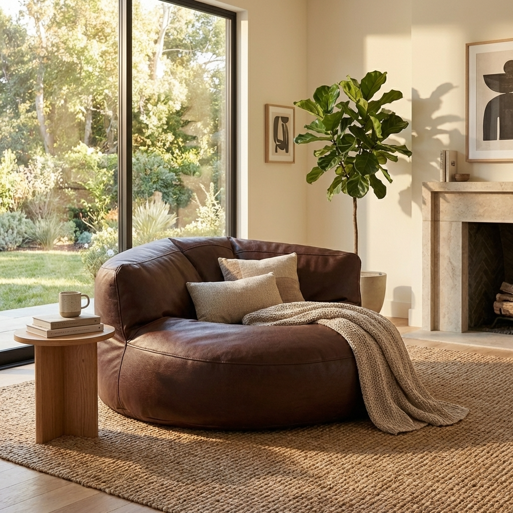 Wagrex – Loveseat Sitzsack Sessel Modern Rund Retro-Leder