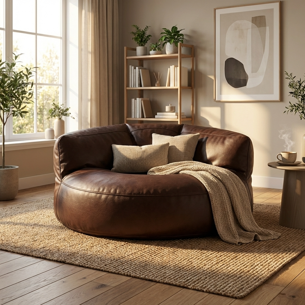 Wagrex – Loveseat Sitzsack Sessel Modern Rund Retro-Leder