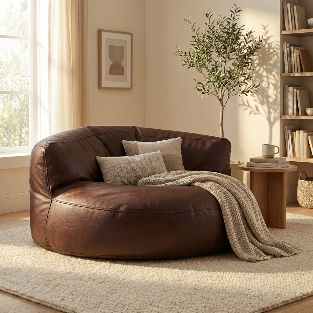 Wagrex – Loveseat Sitzsack Sessel Modern Rund Retro-Leder