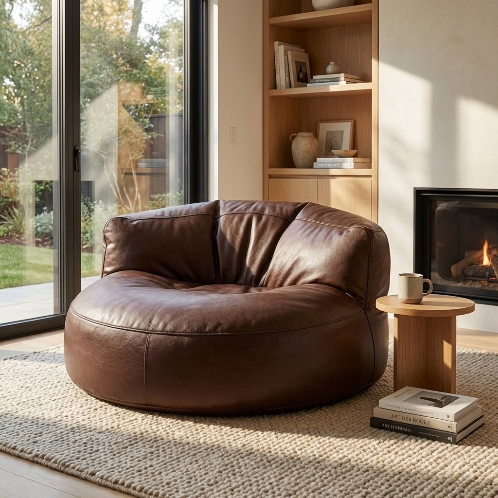 Wagrex – Loveseat Sitzsack Sessel Modern Rund Retro-Leder
