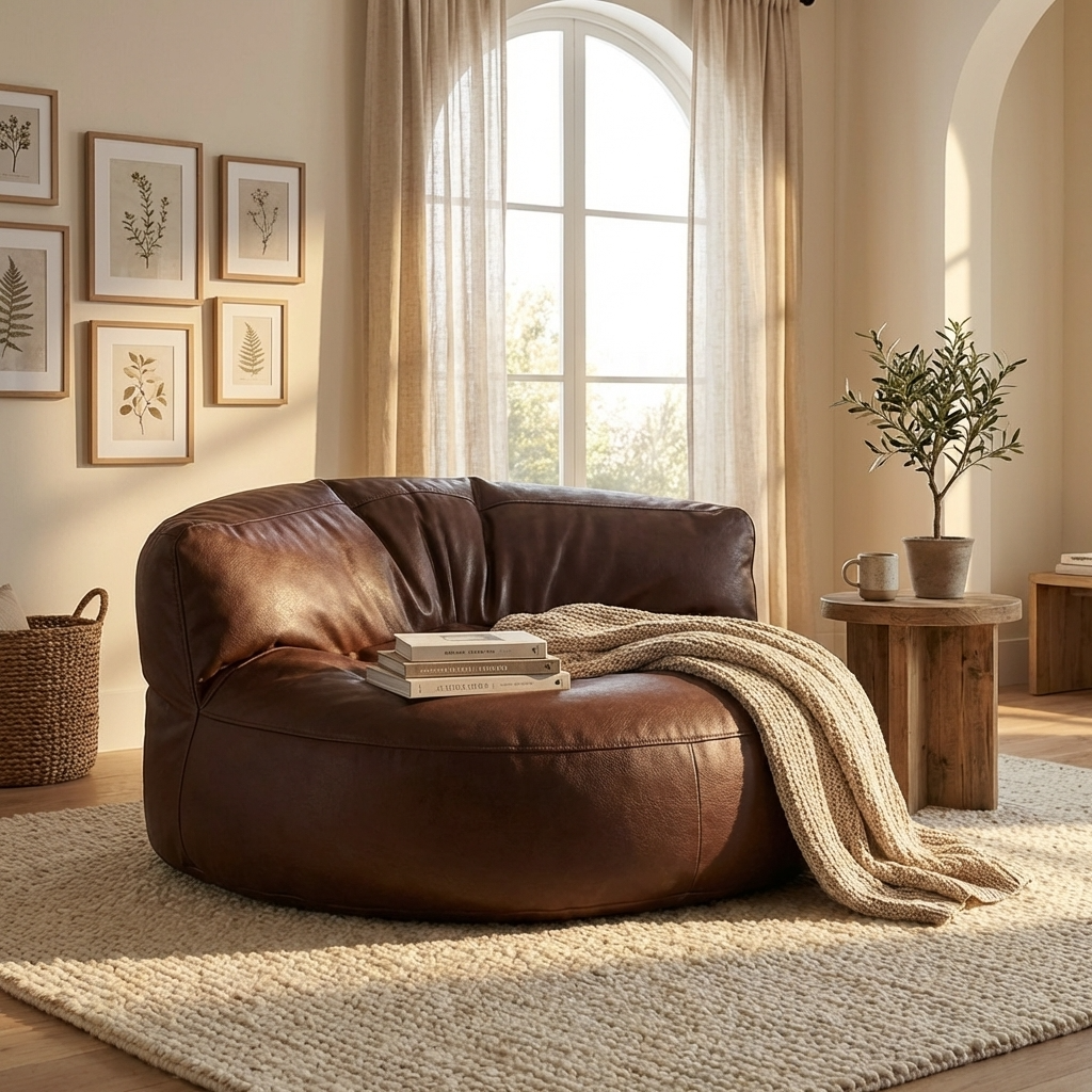 Wagrex – Loveseat Sitzsack Sessel Modern Rund Retro-Leder
