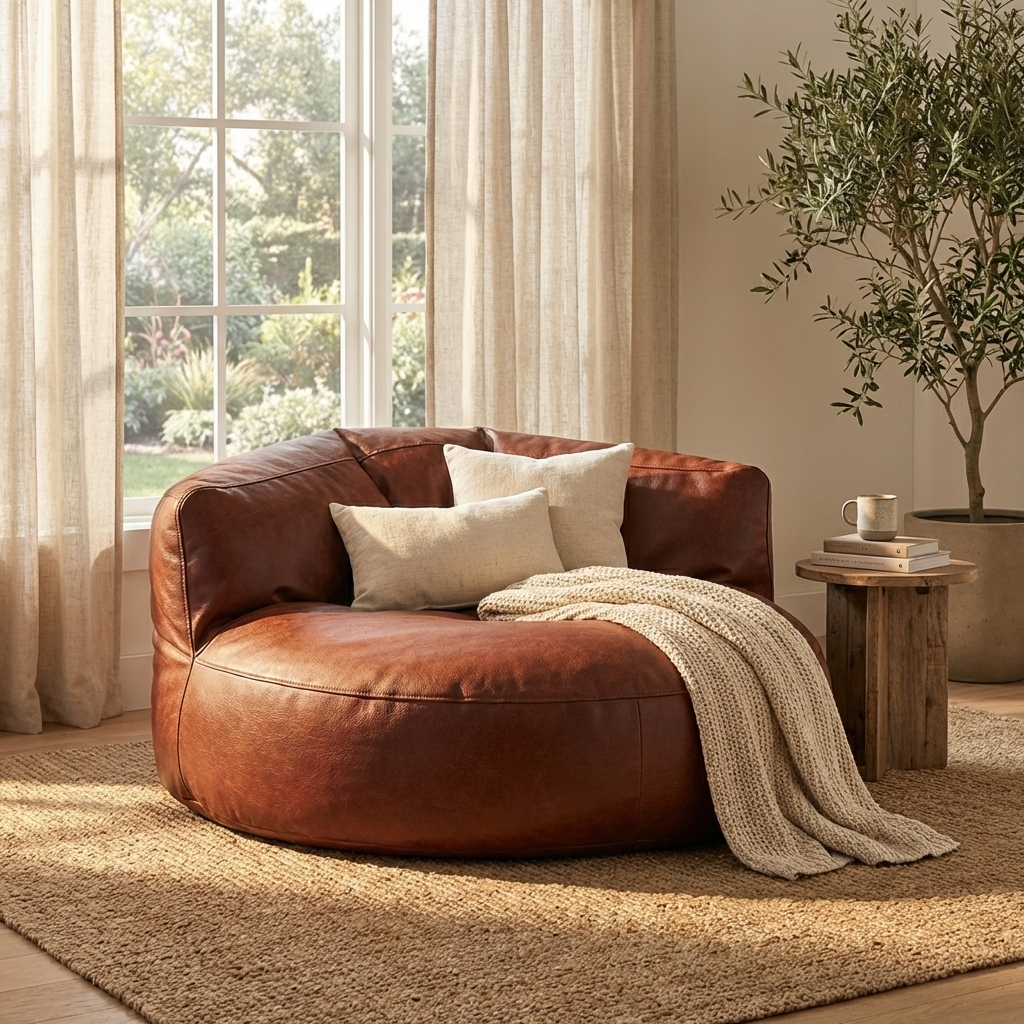 Wagrex – Loveseat Sitzsack Sessel Modern Rund Retro-Leder