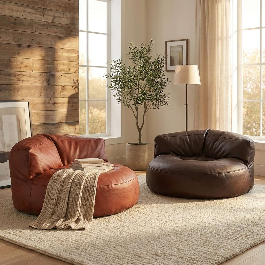 Wagrex – Loveseat Sitzsack Sessel Modern Rund Retro-Leder