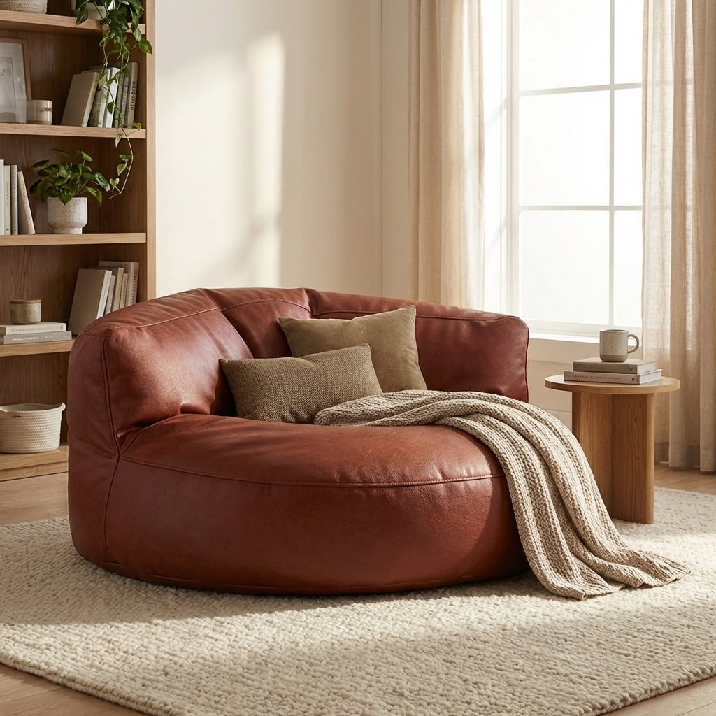 Wagrex – Loveseat Sitzsack Sessel Modern Rund Retro-Leder