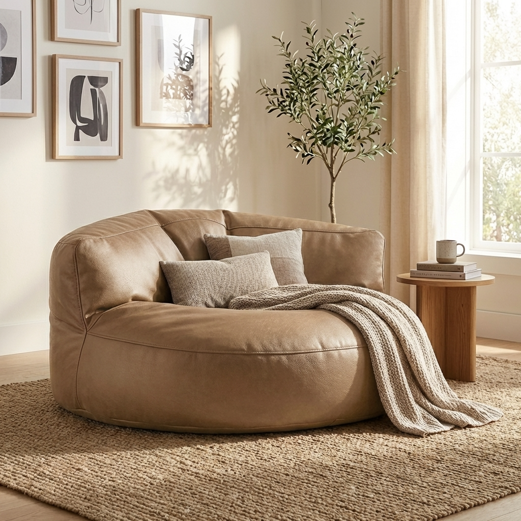 Wagrex – Loveseat Sitzsack Sessel Modern Rund Retro-Leder