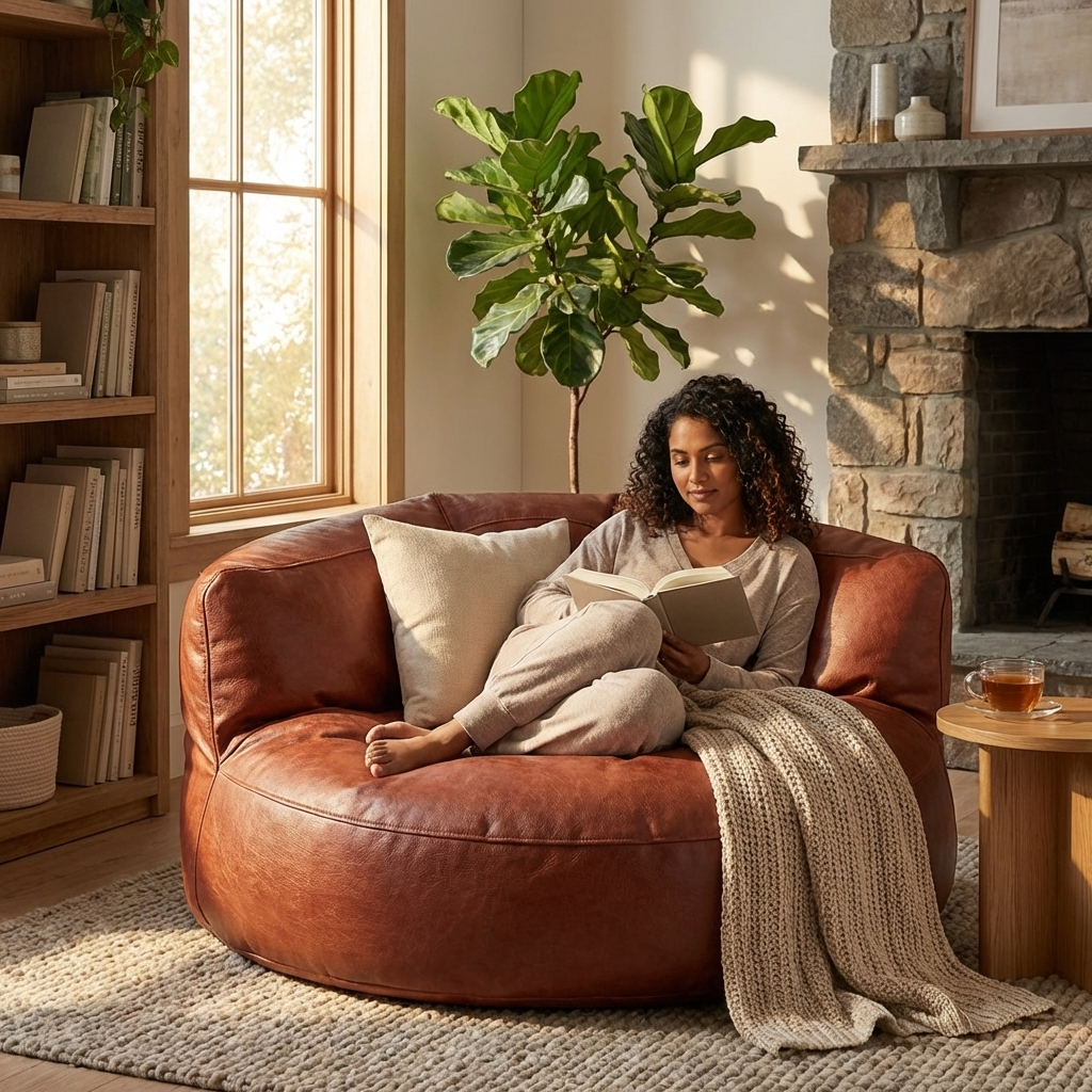Wagrex – Loveseat Sitzsack Sessel Modern Rund Retro-Leder