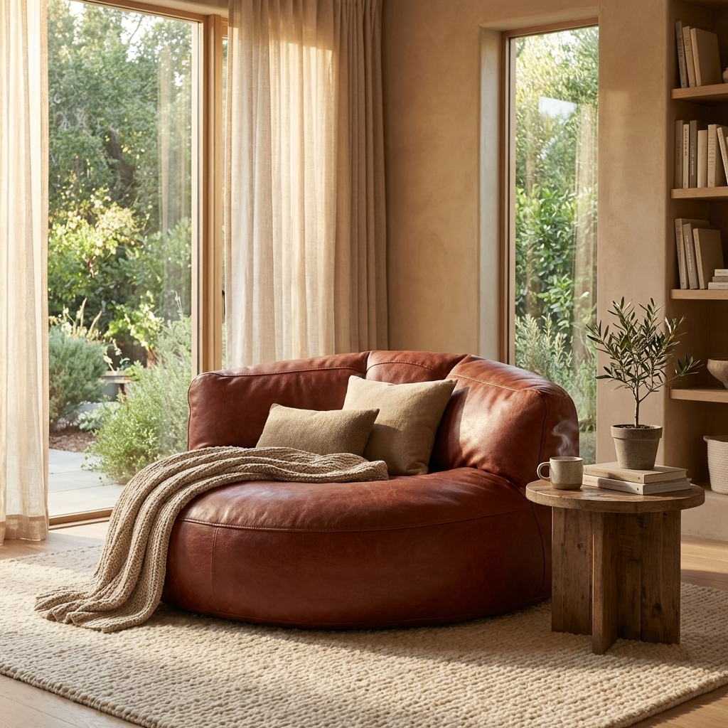 Wagrex – Loveseat Sitzsack Sessel Modern Rund Retro-Leder