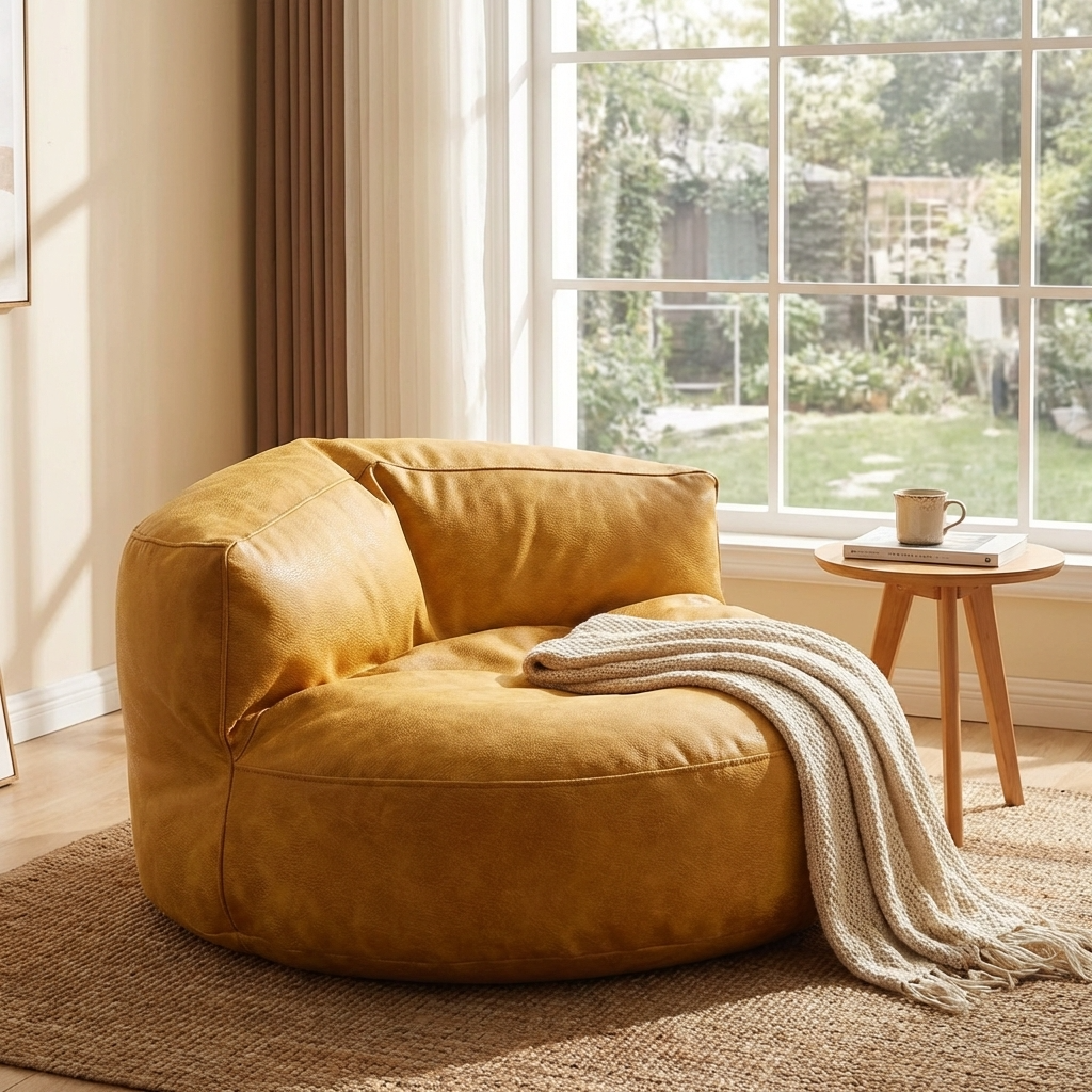 Wagrex – Loveseat Sitzsack Sessel Modern Rund Retro-Leder
