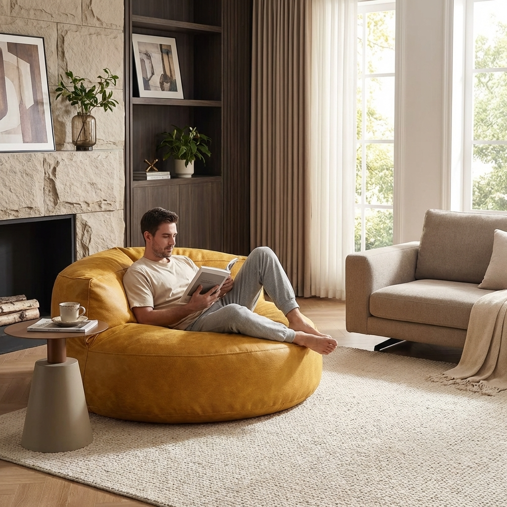 Wagrex – Loveseat Sitzsack Sessel Modern Rund Retro-Leder