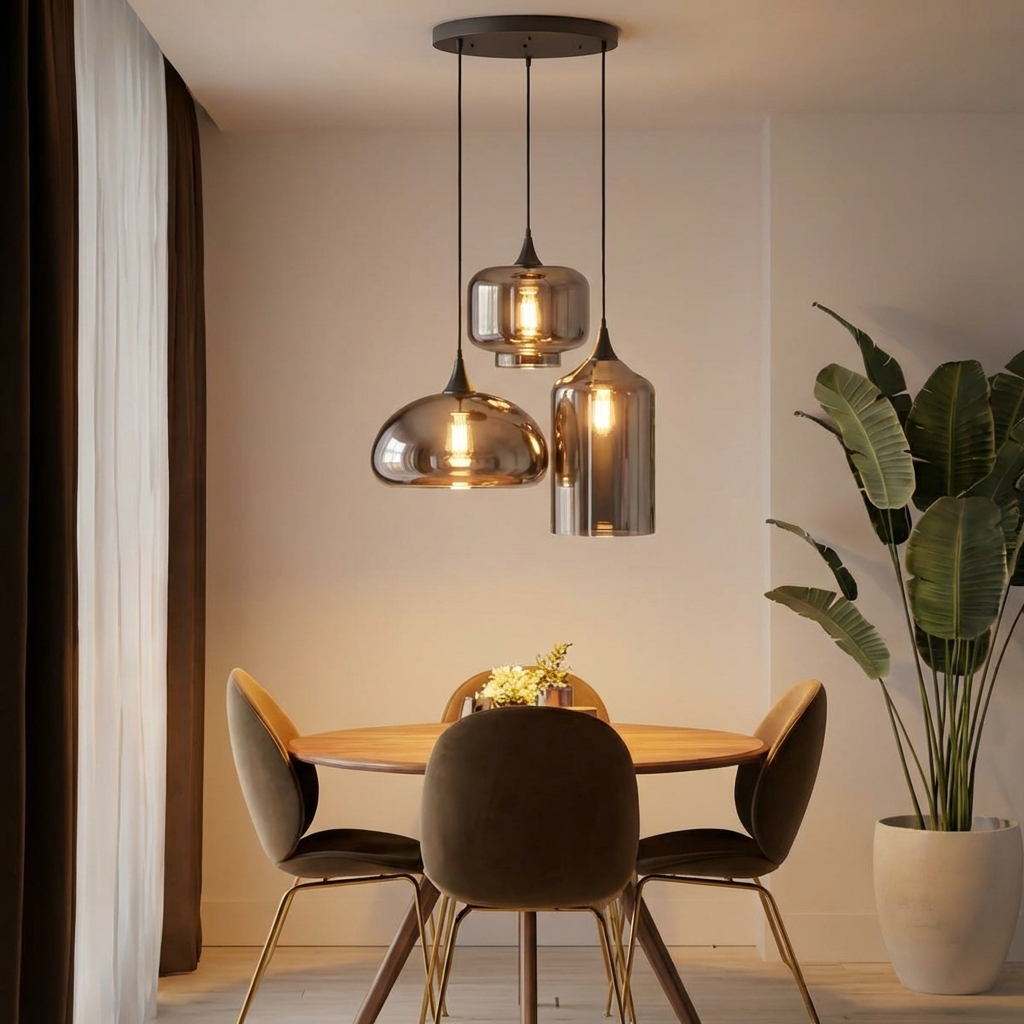 Unregelmäßige Glas-Pendelleuchte — 3-flammiger Kronleuchter