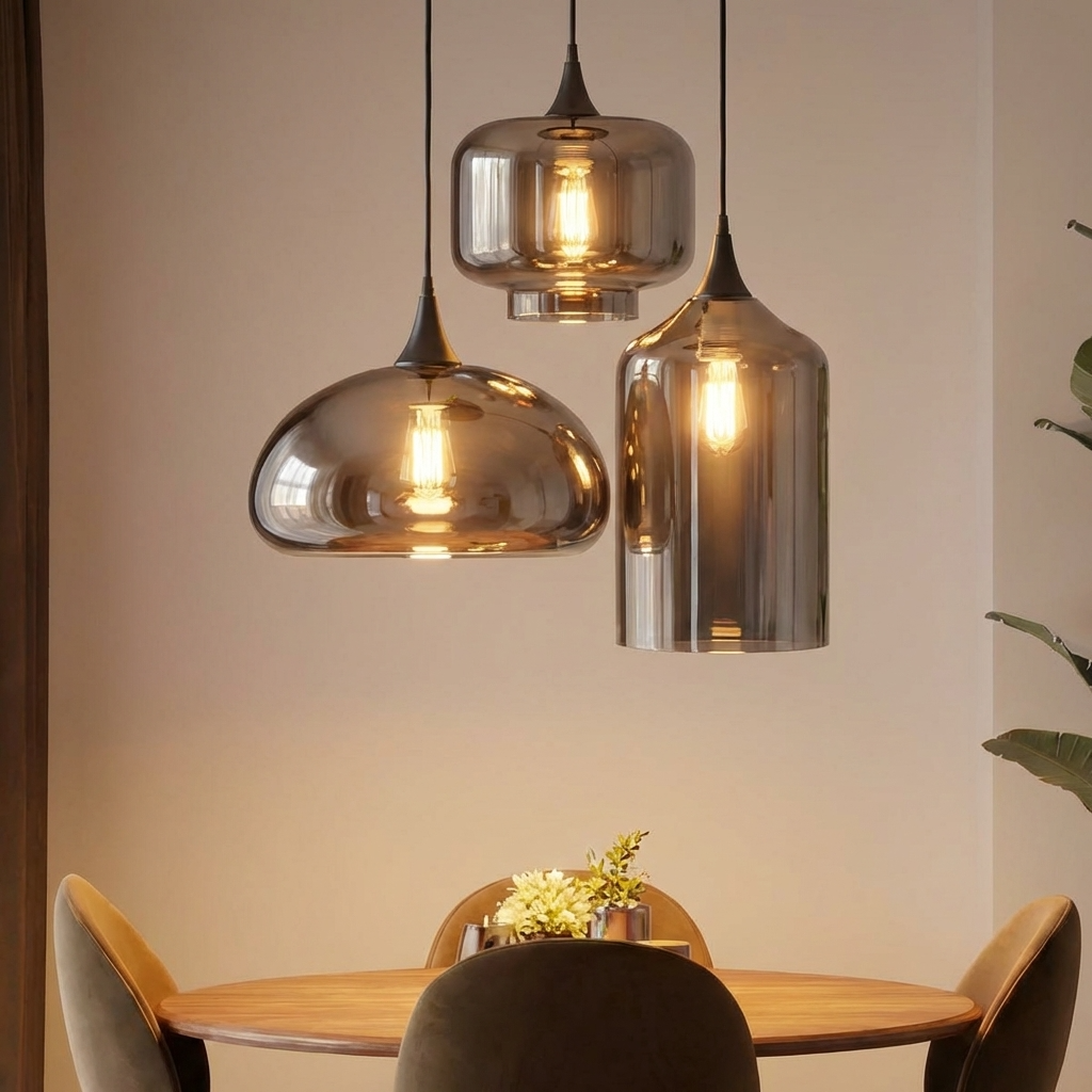 Unregelmäßige Glas-Pendelleuchte — 3-flammiger Kronleuchter