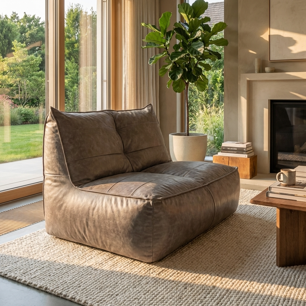 Fauteuil Beanbag Rib Modern Retro-Leder