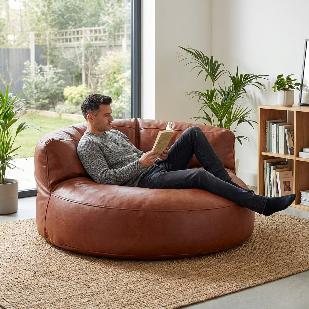 Wagrex – Loveseat Sitzsack Sessel Modern Rund Retro-Leder