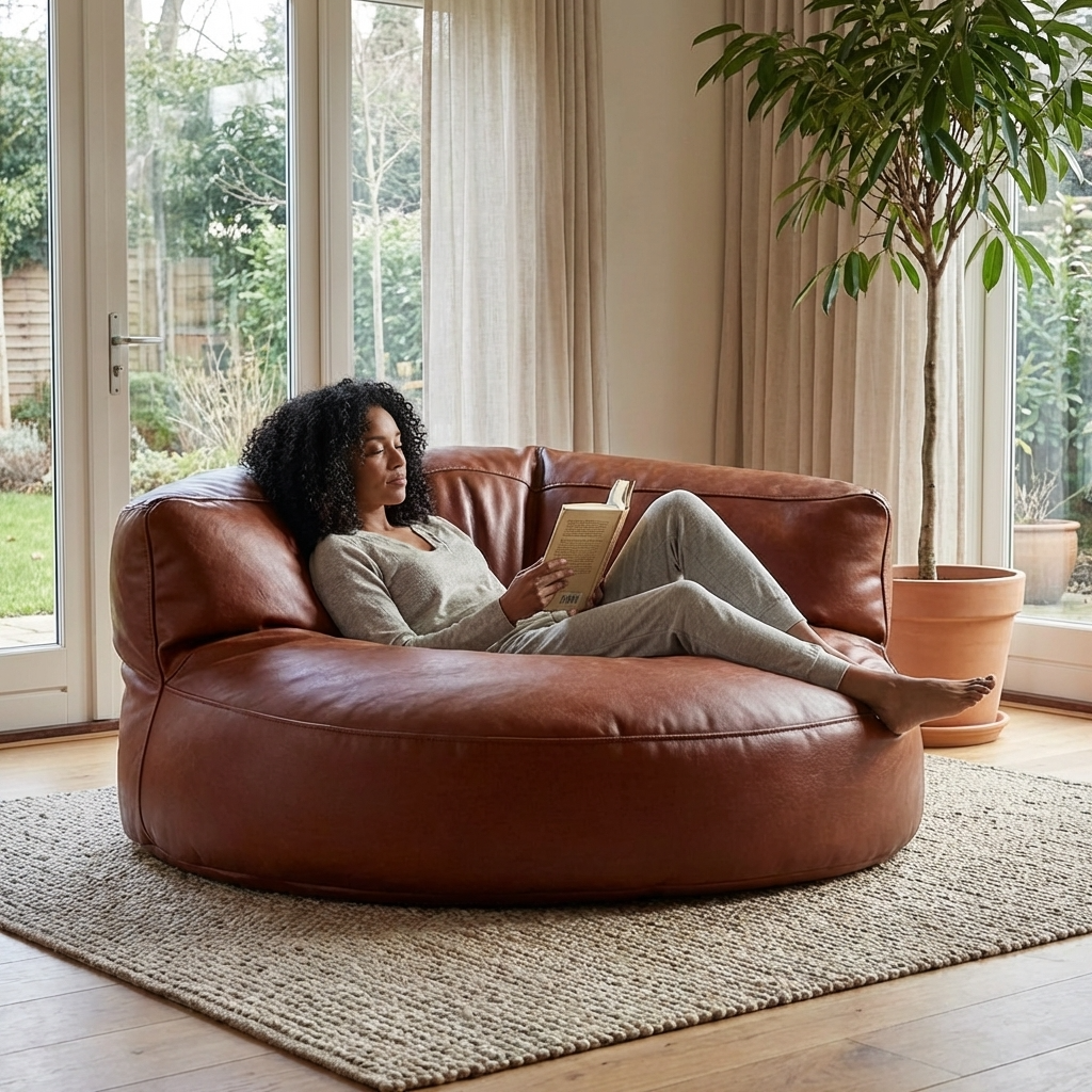 Wagrex – Loveseat Sitzsack Sessel Modern Rund Retro-Leder