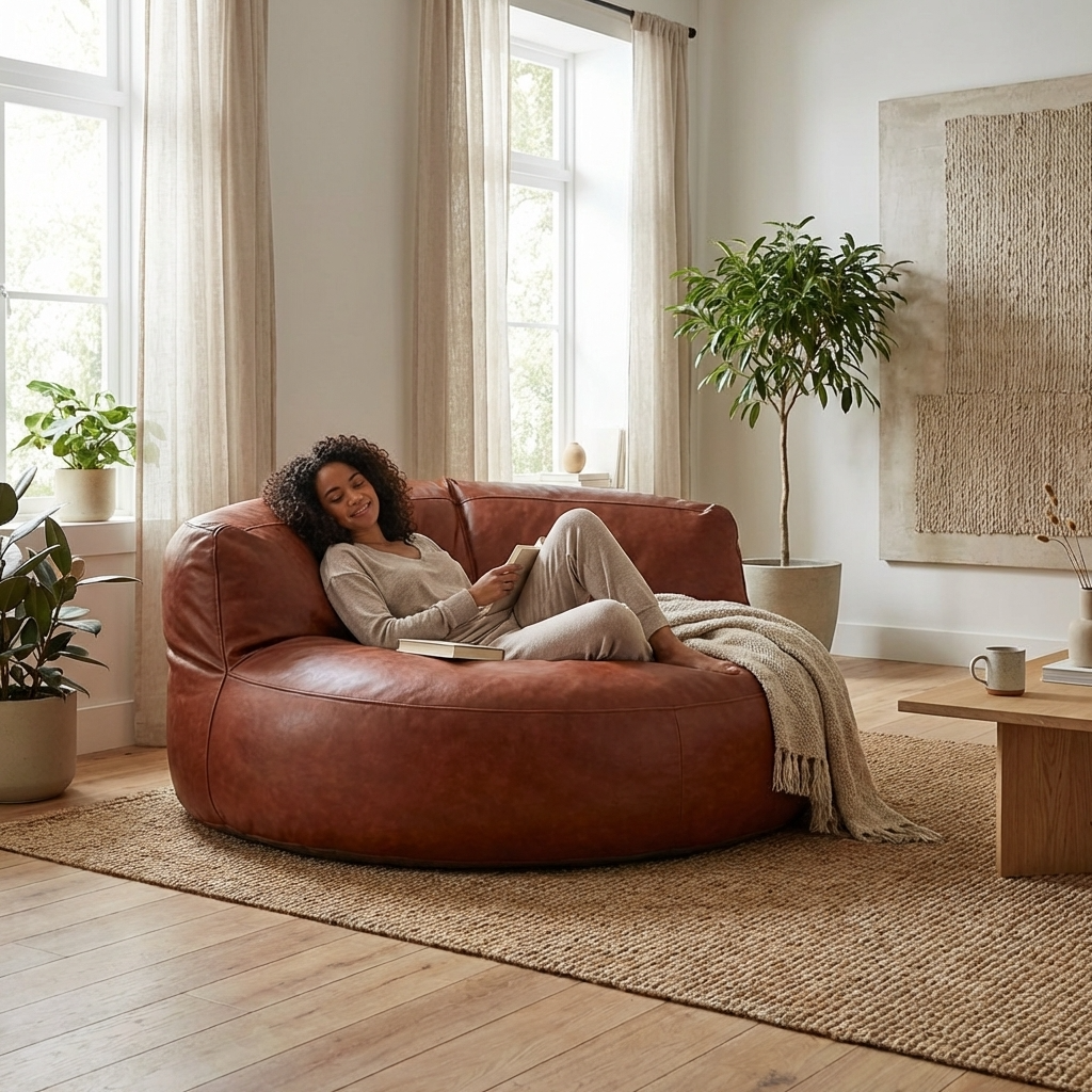 Wagrex – Loveseat Sitzsack Sessel Modern Rund Retro-Leder
