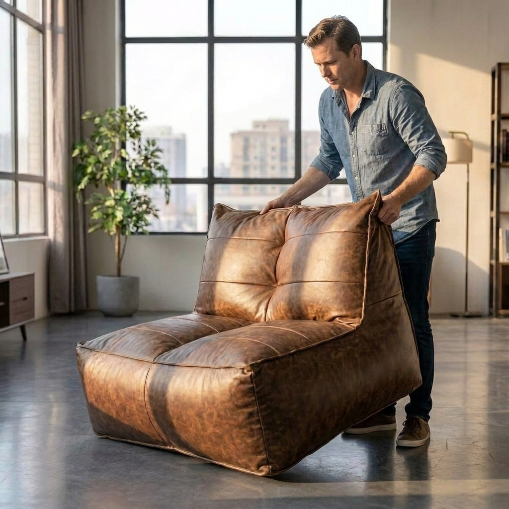 Fauteuil Beanbag Rib Modern Retro-Leder