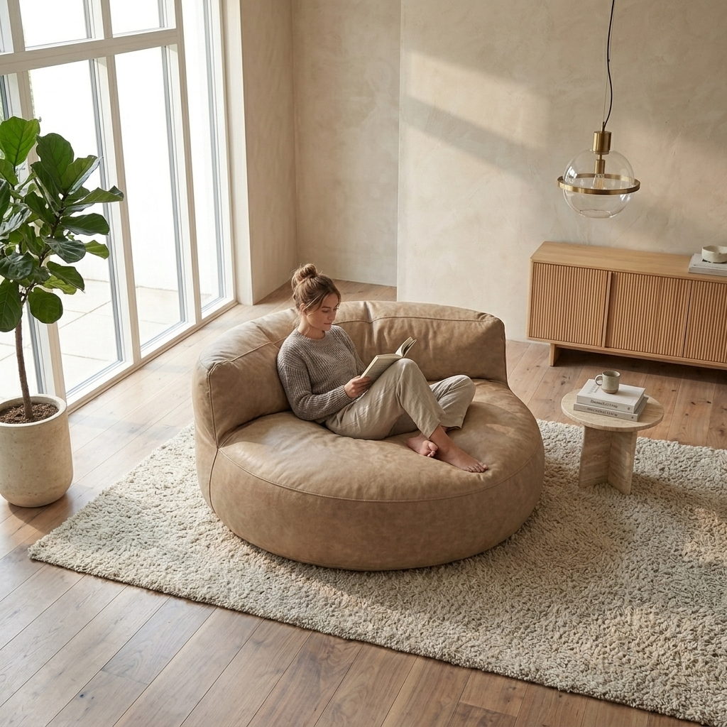 Wagrex - Loveseat zitzak fauteuil Modern Rond Retro-Leer