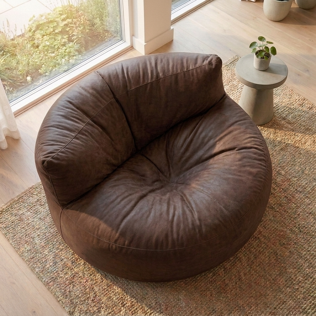 Wagrex - Loveseat zitzak fauteuil Modern Rond Retro-Leer