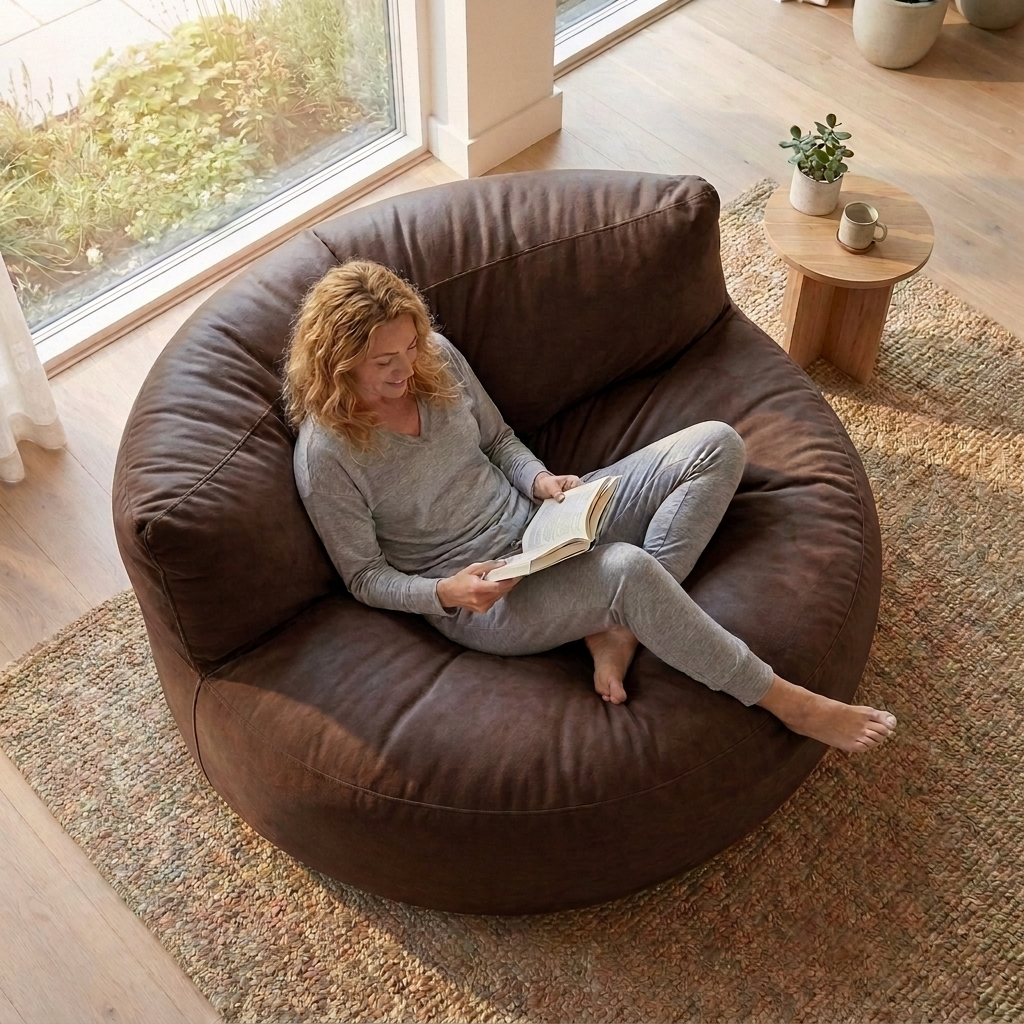 Wagrex - Loveseat zitzak fauteuil Modern Rond Retro-Leer