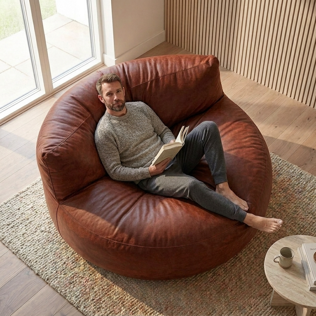 Wagrex - Loveseat zitzak fauteuil Modern Rond Retro-Leer