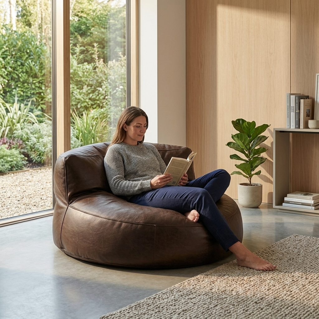 Wagrex - Loveseat zitzak fauteuil Modern Rond Retro-Leer