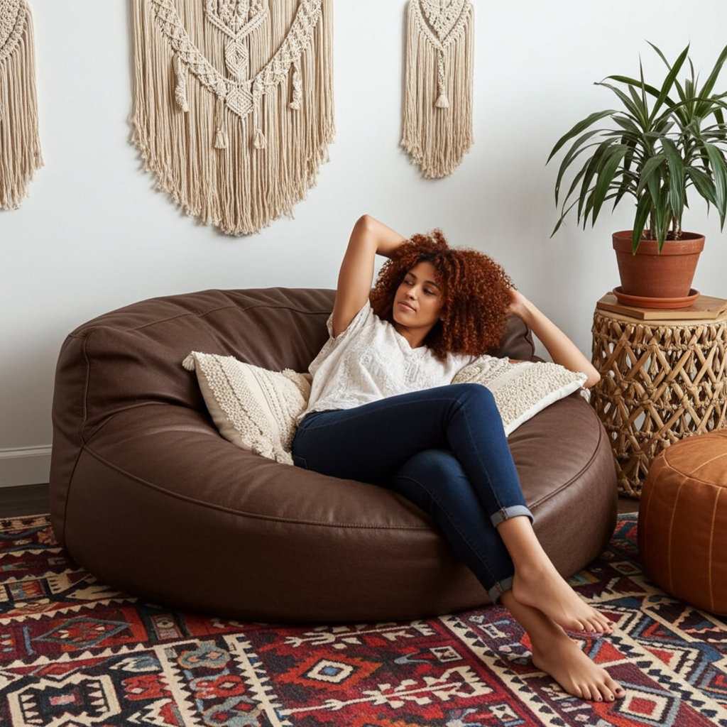 Wagrex – Loveseat Sitzsack Sessel Modern Rund Retro-Leder