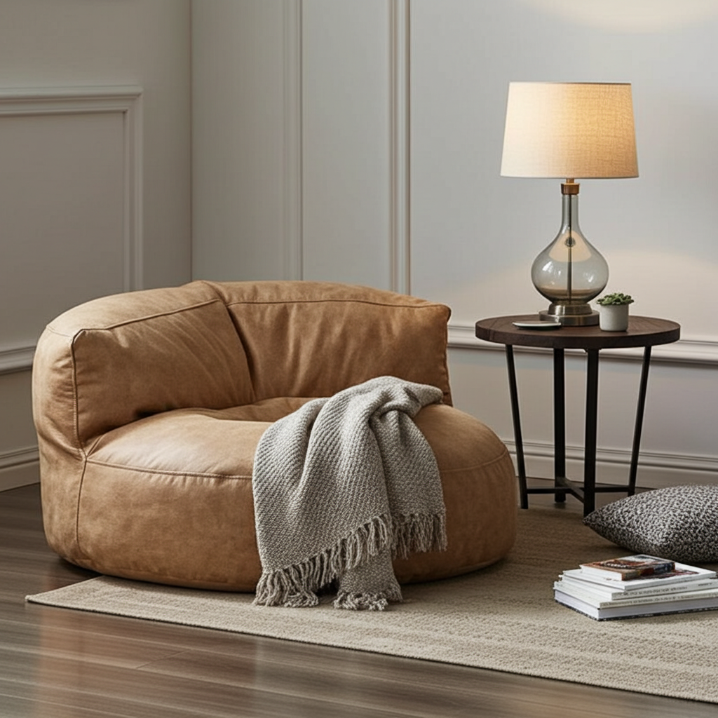 Wagrex – Loveseat Sitzsack Sessel Modern Rund Retro-Leder