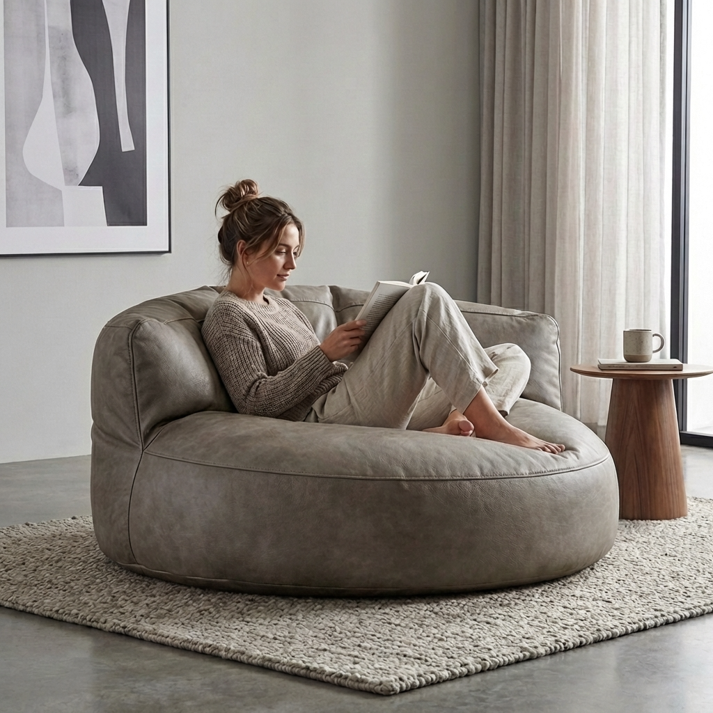 Wagrex – Loveseat Sitzsack Sessel Modern Rund Retro-Leder
