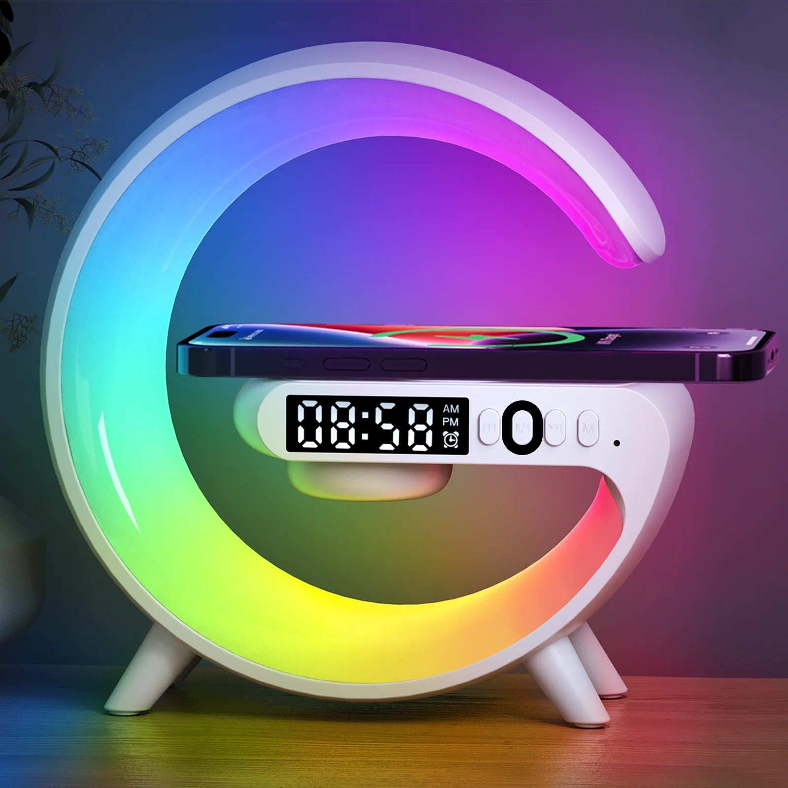 All-in-One Wireless Charger with Speaker, LED + Clock