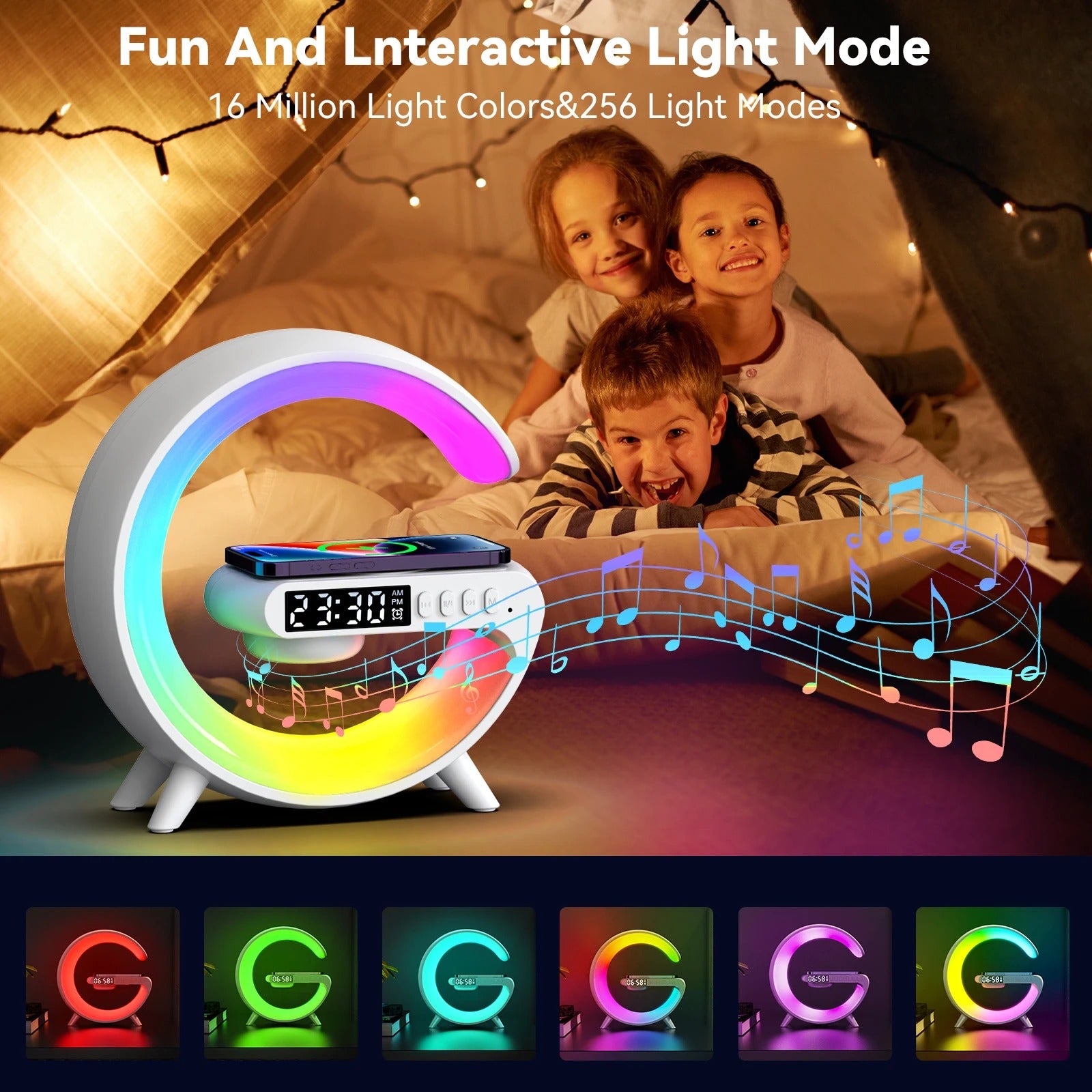 All-in-One Wireless Charger with Speaker, LED + Clock